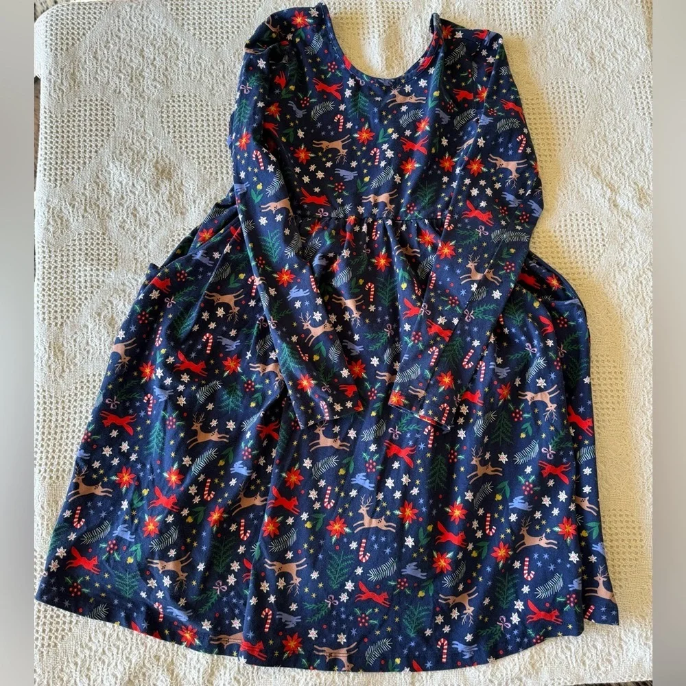 Hanna Andersson Holiday Long Sleeve Skater Dress Size 12 organic cotton